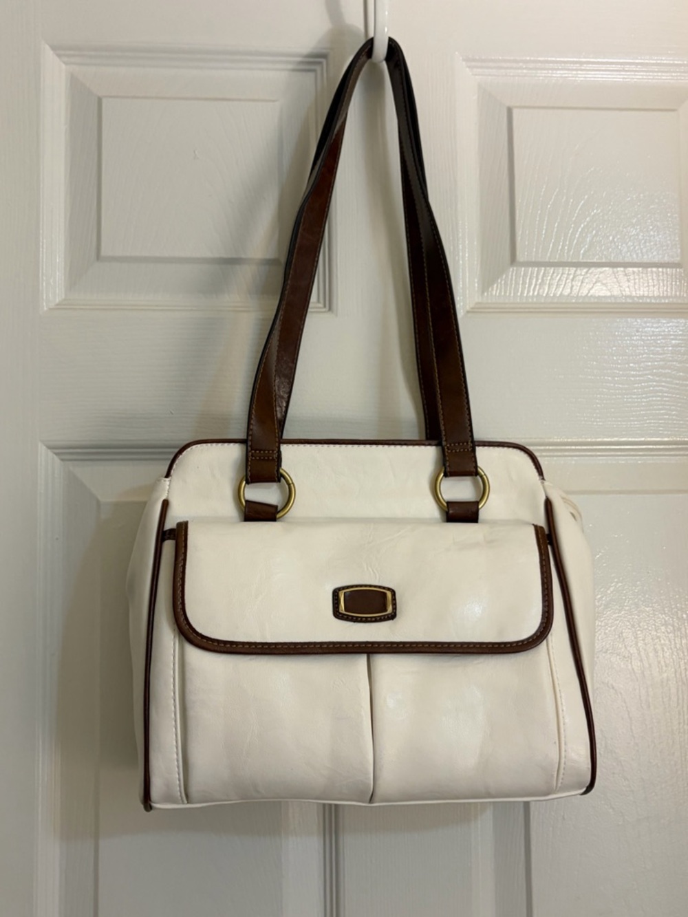 croft & barrow Cream Shoulder Bag with Brown Trim